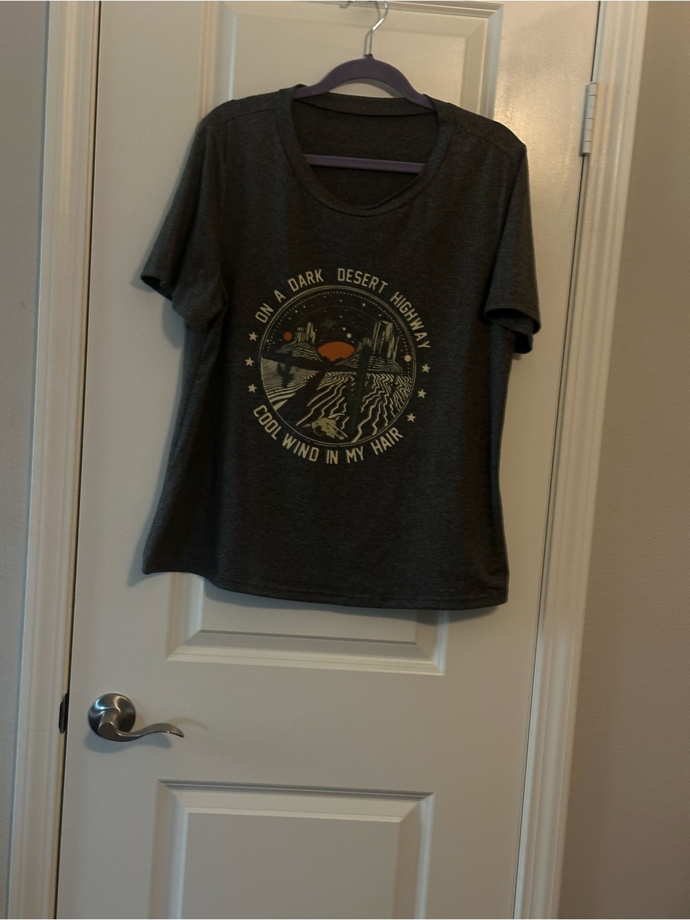 Dark Gray Graphic Short Sleeve Tee - Cool Wind Design Eagles Lyric